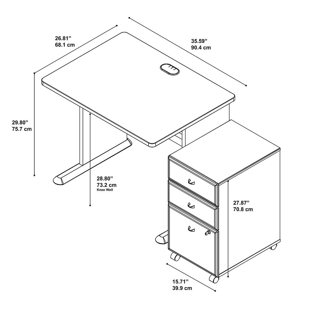 Bush Business Furniture Series A 36W Desk with Mobile File Cabinet, Slate/White Spectrum. Picture 8