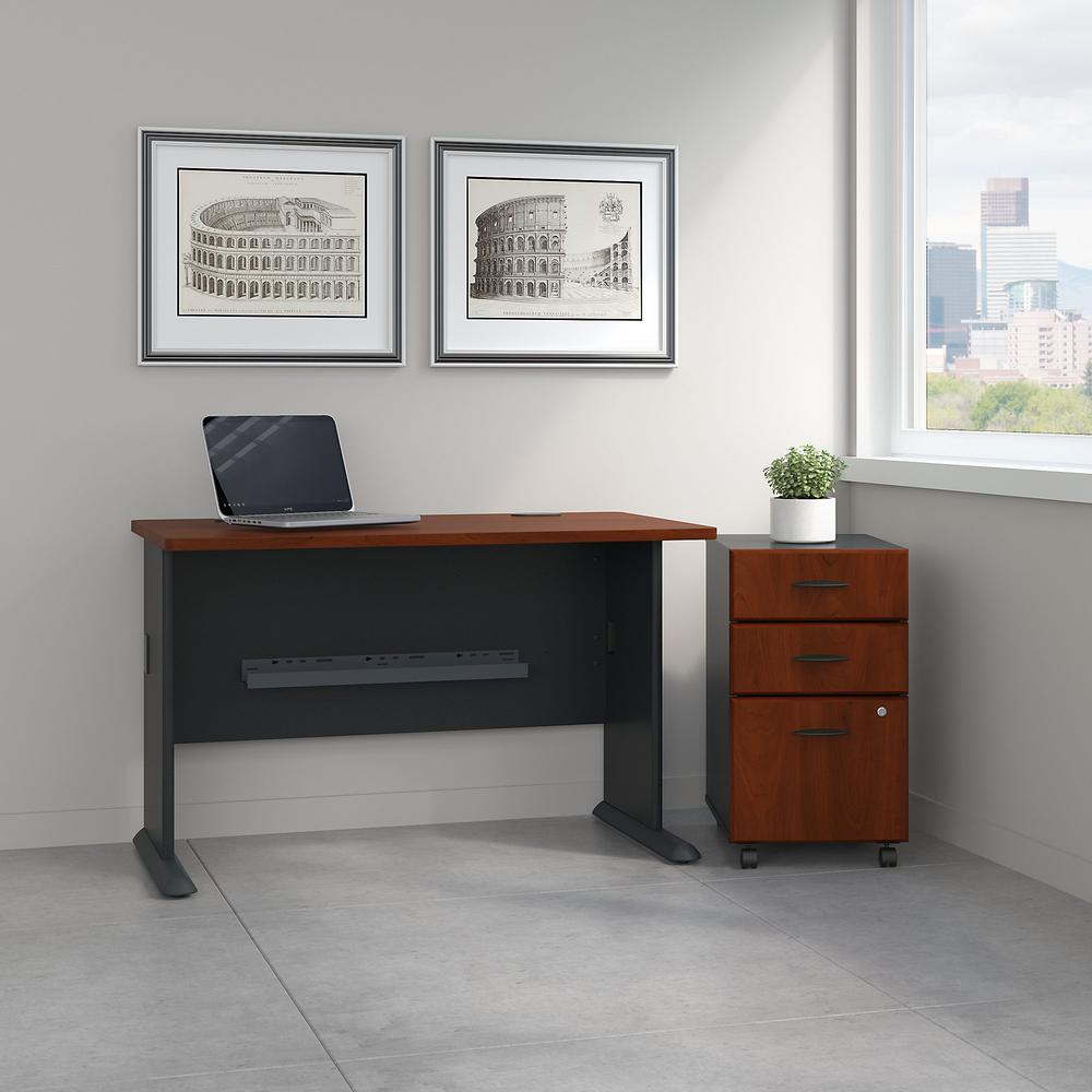 Bush Business Furniture Series A 48W Desk with Mobile File Cabinet, Hansen Cherry/Galaxy. Picture 2