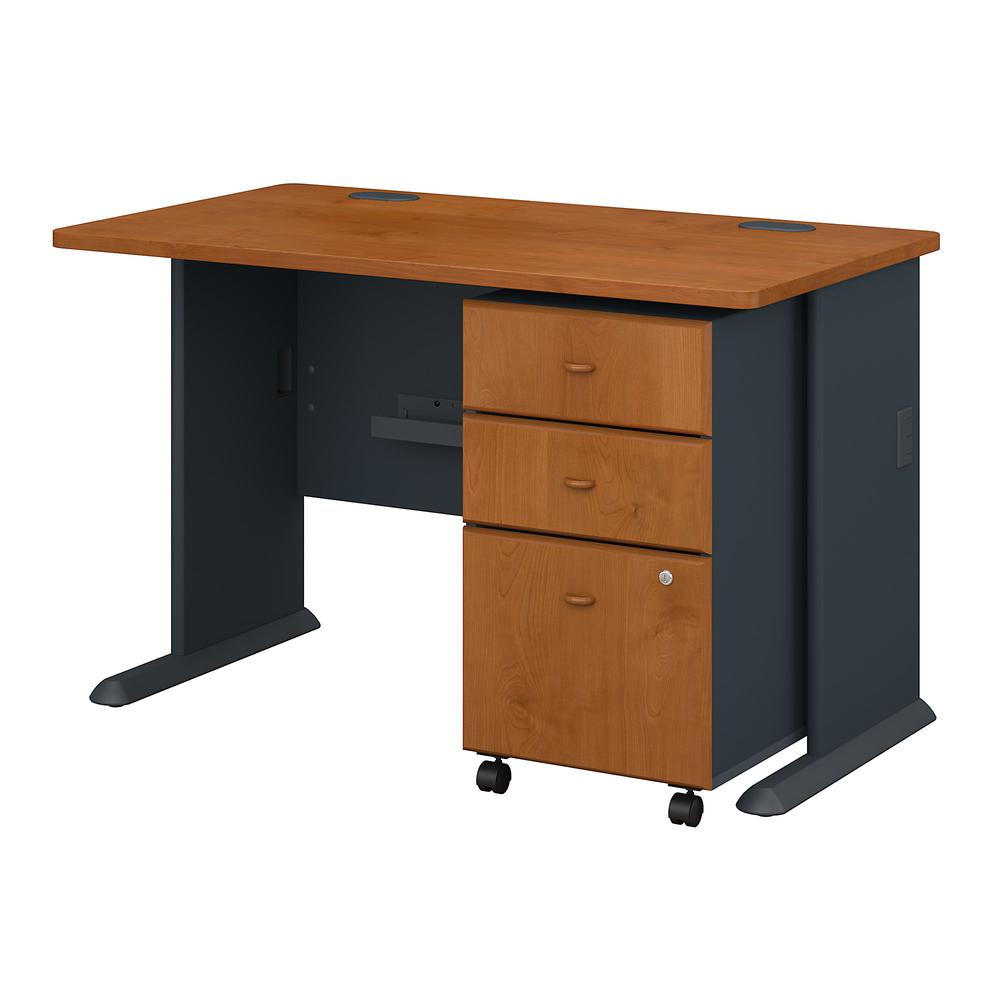 Bush Business Furniture Series A 48W Desk with Mobile File Cabinet, Natural Cherry/Slate. Picture 1