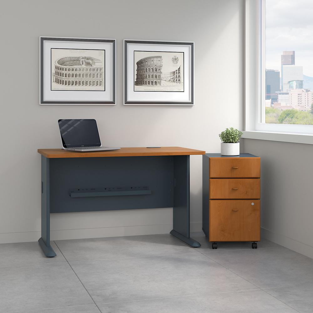 Bush Business Furniture Series A 48W Desk with Mobile File Cabinet, Natural Cherry/Slate. Picture 2