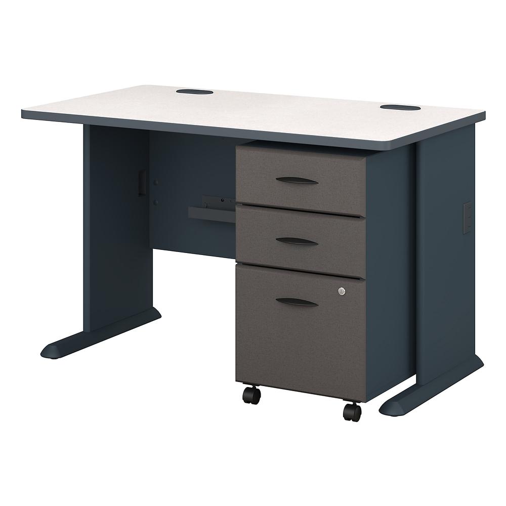 Bush Business Furniture Series A 48W Desk with Mobile File Cabinet, Slate/White Spectrum. Picture 1