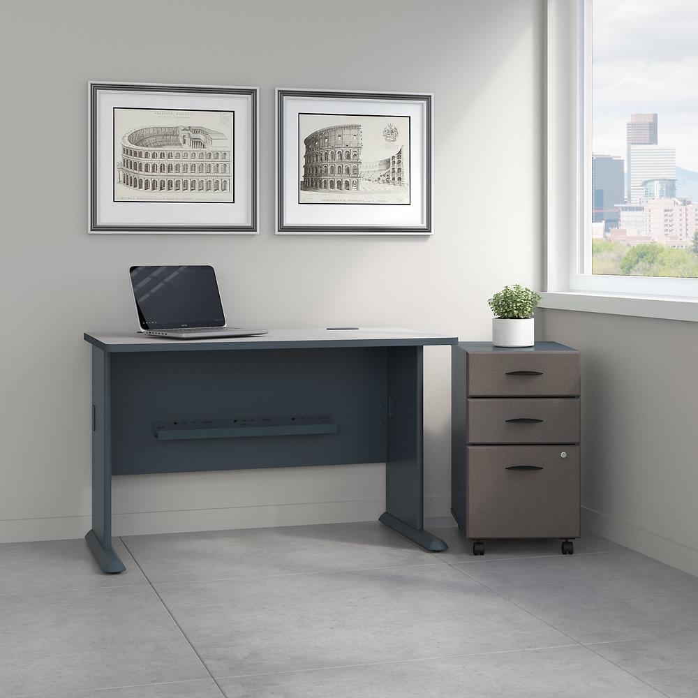 Bush Business Furniture Series A 48W Desk with Mobile File Cabinet, Slate/White Spectrum. Picture 2
