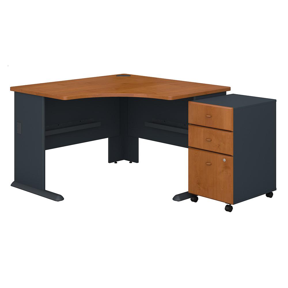 Bush Business Furniture Series A 48W Corner Desk with Mobile File Cabinet, Natural Cherry. Picture 1