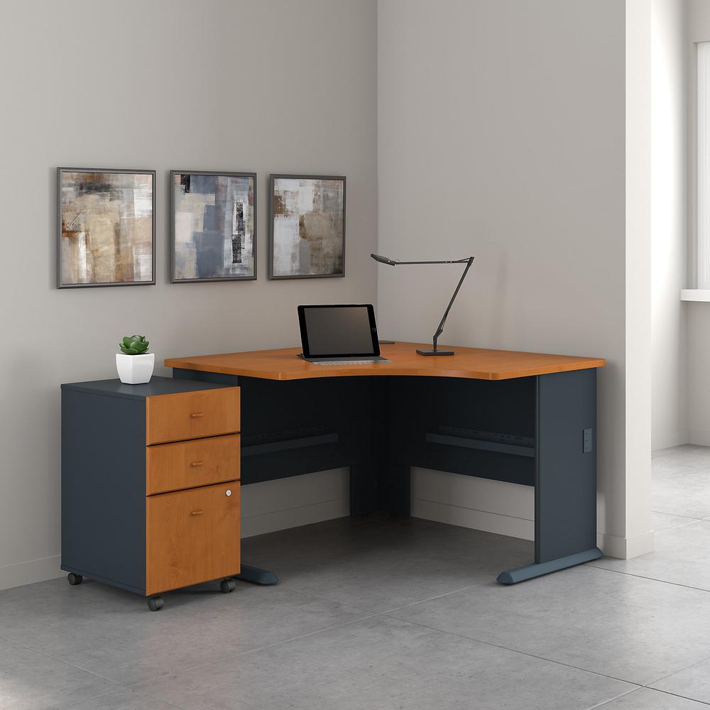Bush Business Furniture Series A 48W Corner Desk with Mobile File Cabinet, Natural Cherry. Picture 2