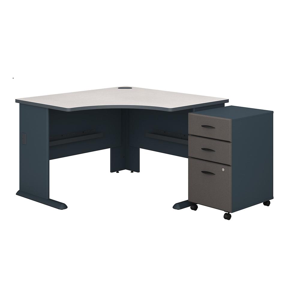 Bush Business Furniture Series A 48W Corner Desk with Mobile File Cabinet, Slate/White Spectrum. Picture 1