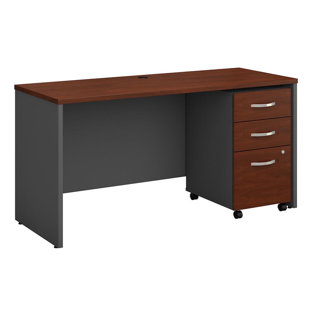 Bush Business Furniture Series C 60W x 24D Office Desk with Mobile File Cabinet, Hansen Cherry. Picture 1