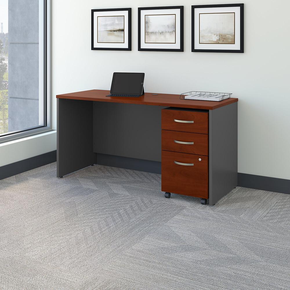 Bush Business Furniture Series C 60W x 24D Office Desk with Mobile File Cabinet, Hansen Cherry. Picture 2