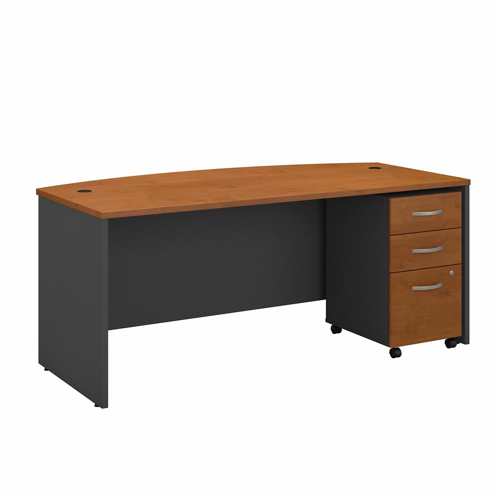 Bush Business Furniture Series C 72W x 36D Bow Front Desk with Mobile File Cabinet (Natural Cherry/Graphite Gray). Picture 1