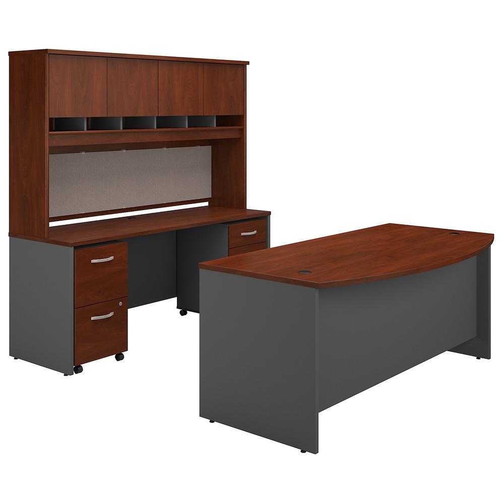 Bush Business Furniture Series C Bow Front Desk with Credenza, Hutch and Storage, Hansen Cherry/Graphite Gray. Picture 1
