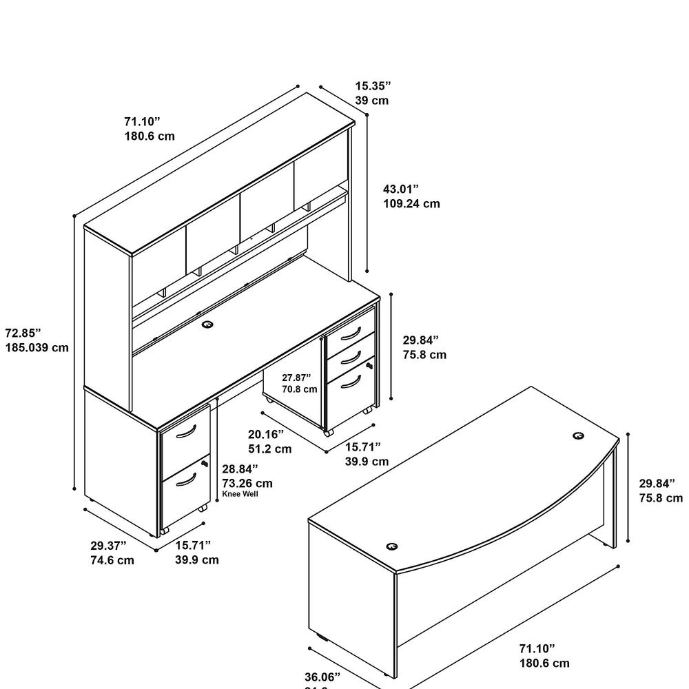 Bush Business Furniture Series C Bow Front Desk with Credenza, Hutch and Storage, Hansen Cherry/Graphite Gray. Picture 8