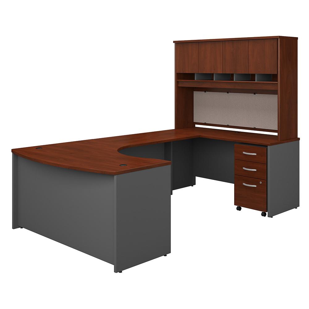 Bush Business Furniture Series C 60W Right Handed Bow Front U Shaped Desk, Hutch and Storage, Hansen Cherry/Graphite Gray, Installed. The main picture.