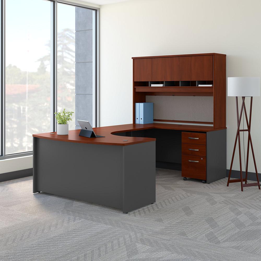 Bush Business Furniture Series C 60W Right Handed Bow Front U Shaped Desk, Hutch and Storage, Hansen Cherry/Graphite Gray, Installed. Picture 2