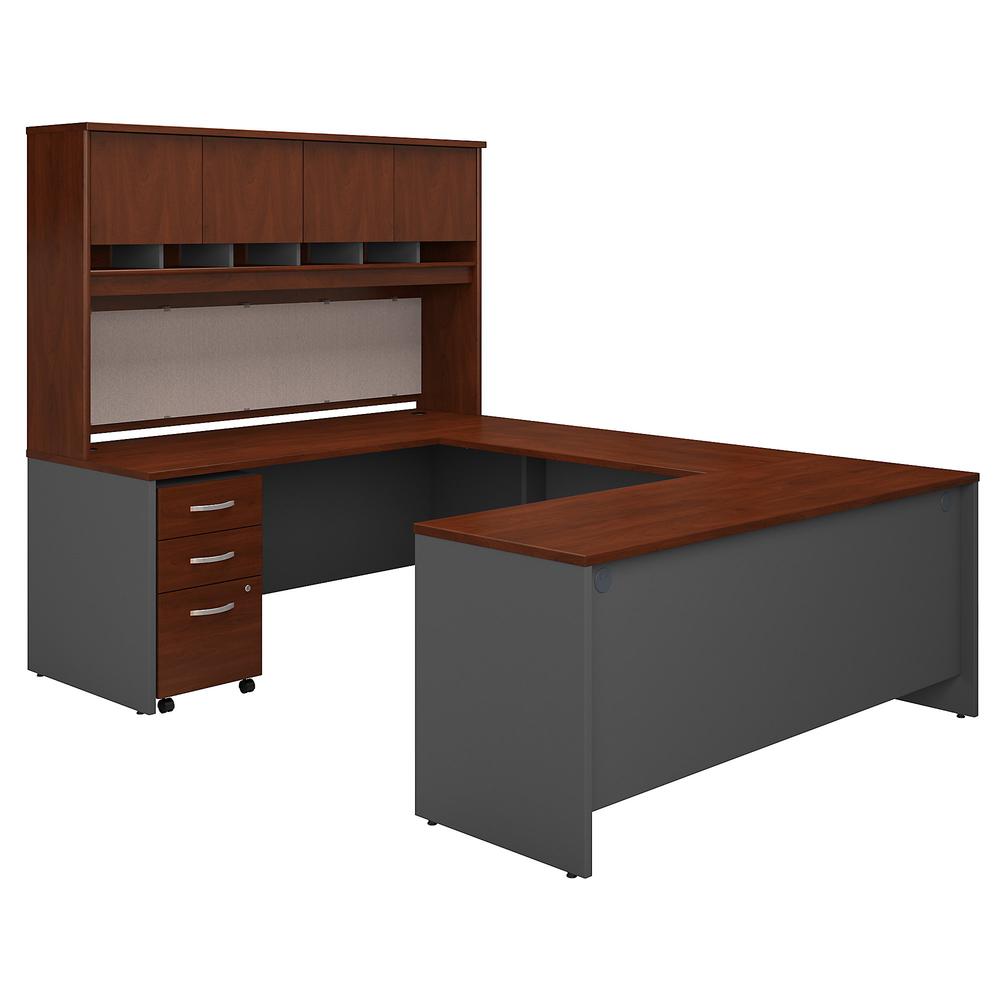 Bush Business Furniture Series C 72W U Shaped Desk with Hutch and Storage, Hansen Cherry/Graphite Gray. Picture 1