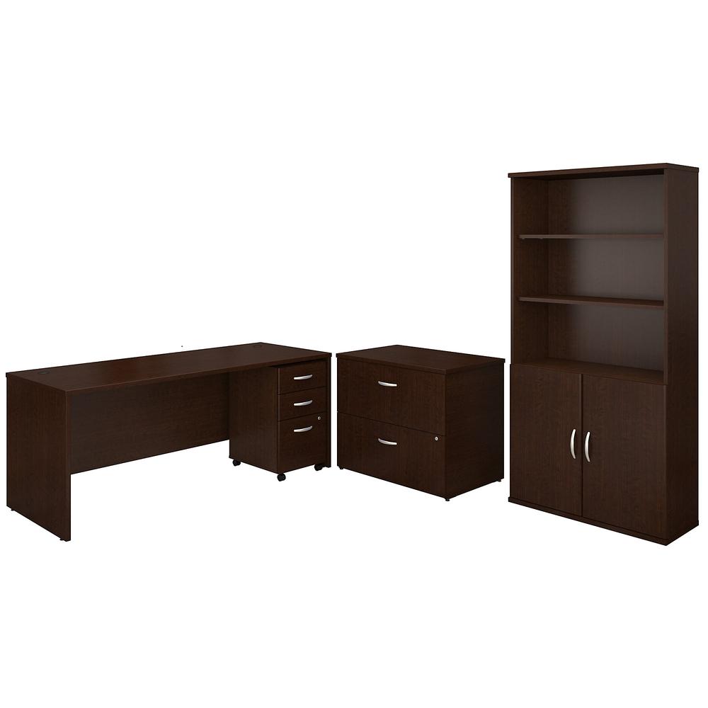 Bush Business Furniture Series C 72W Office Desk with Bookcase and File Cabinets, Mocha Cherry. Picture 1