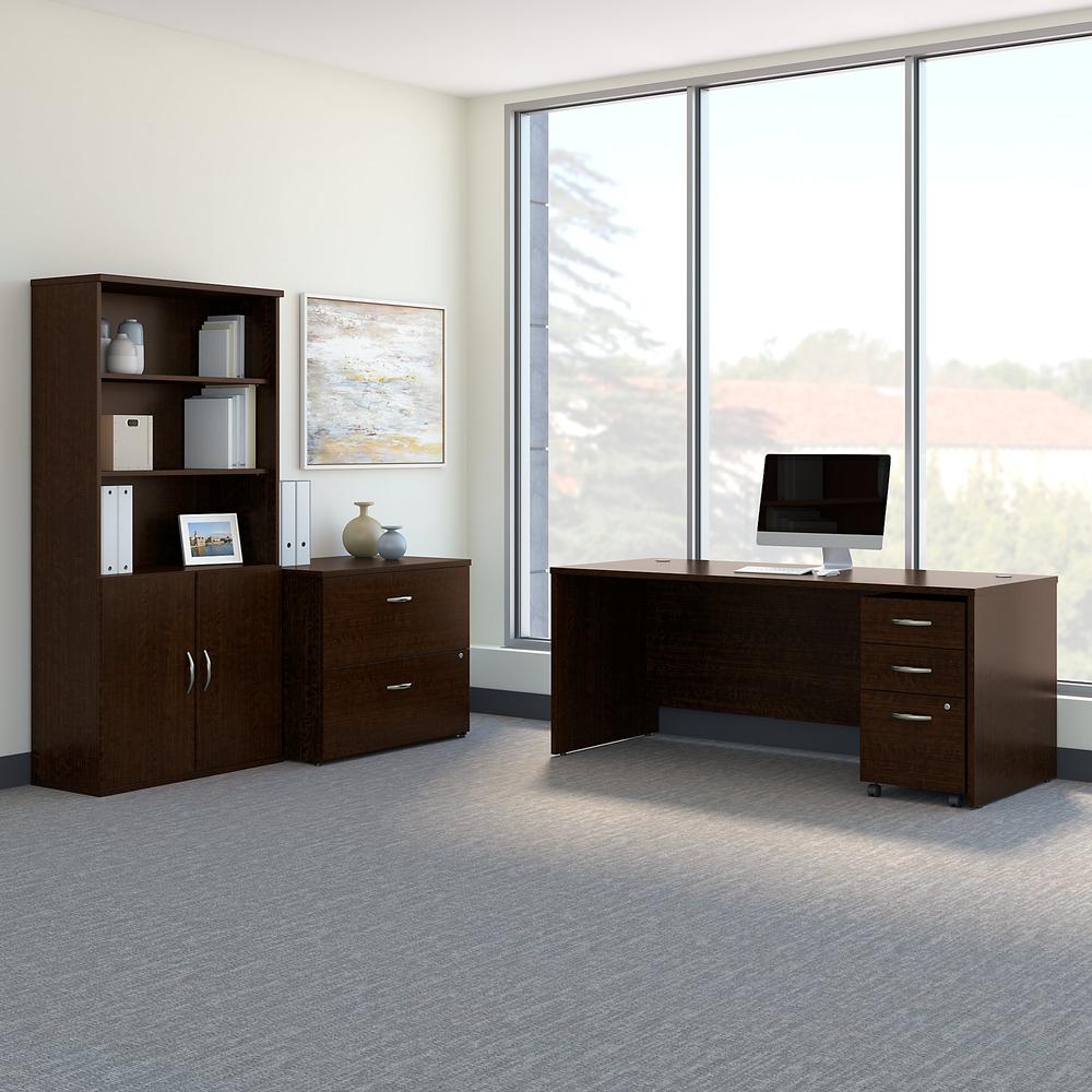 Bush Business Furniture Series C 72W Office Desk with Bookcase and File Cabinets, Mocha Cherry. Picture 2