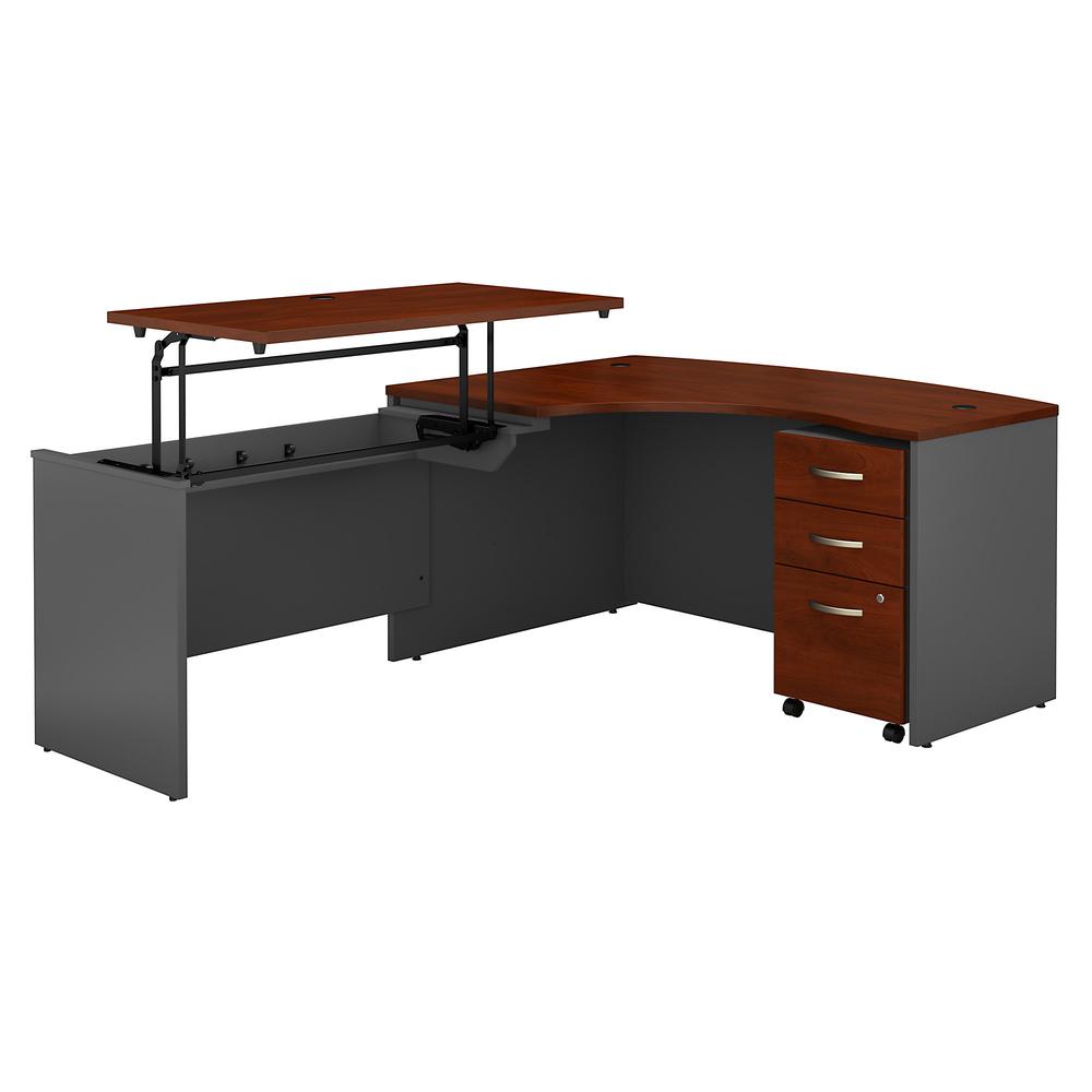 Bush Business Furniture Series C 60W  Left Hand 3 Position Sit to Stand L Shaped Desk with File Cabinet, Hansen Cherry/Graphite Gray. Picture 1
