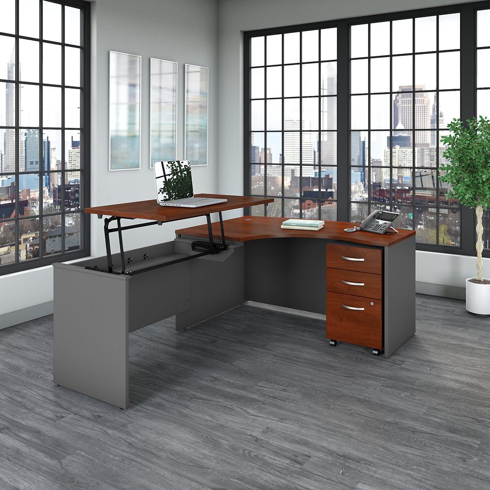 Bush Business Furniture Series C 60W  Left Hand 3 Position Sit to Stand L Shaped Desk with File Cabinet, Hansen Cherry/Graphite Gray. Picture 2