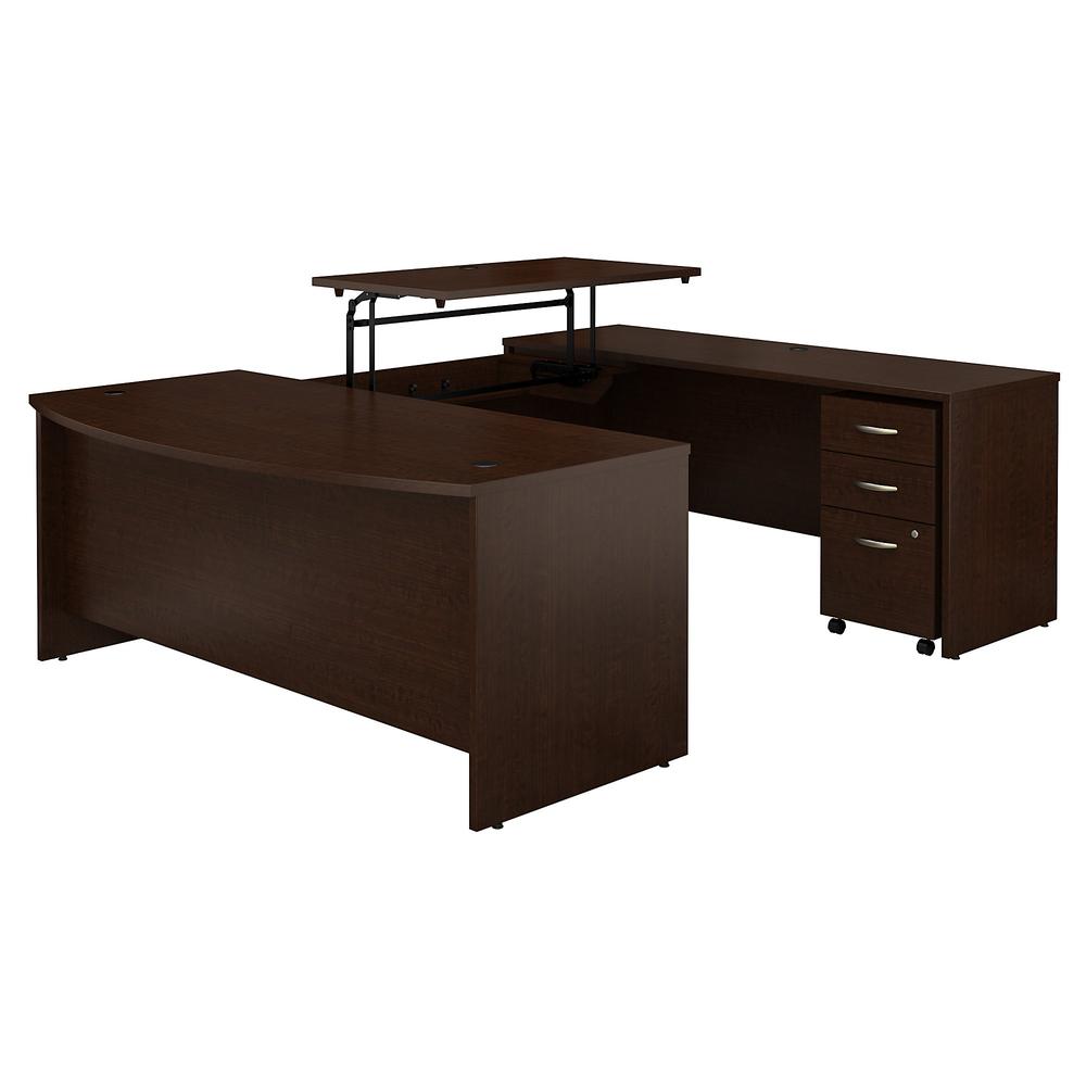 Bush Business Furniture Series C 72w X 36d 3 Position Sit To Stand Bow Front U Shaped Desk With Mobile File Cabinet Mocha Cherry