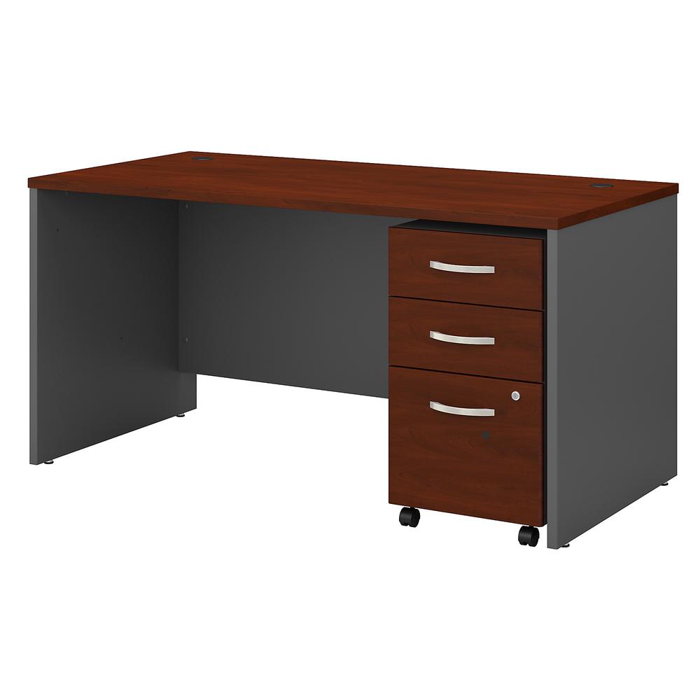 Bush Business Furniture Series C 60W x 30D Office Desk with 3 Drawer Mobile File Cabinet ,Hansen Cherry/Graphite Gray. Picture 1