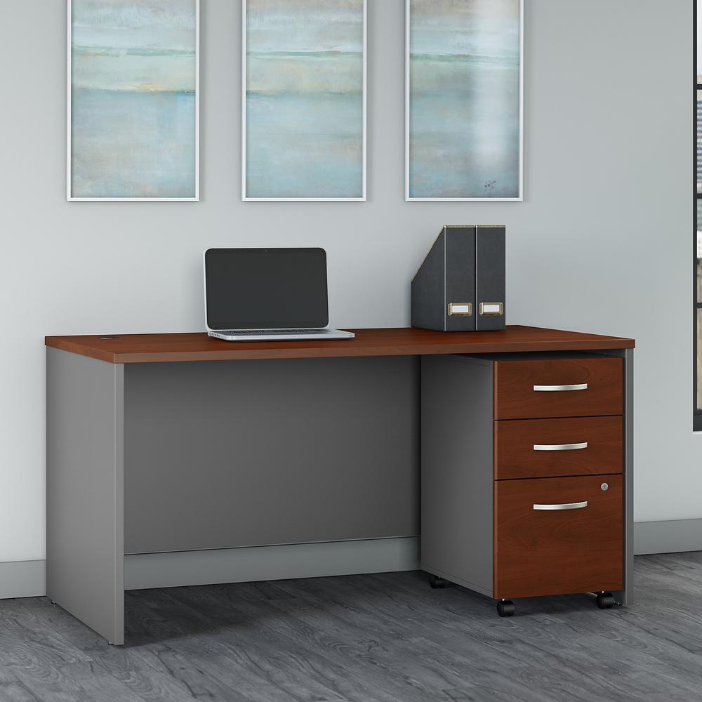 Bush Business Furniture Series C 60W x 30D Office Desk with 3 Drawer Mobile File Cabinet ,Hansen Cherry/Graphite Gray. Picture 2