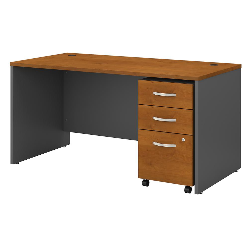 Bush Business Furniture Series C 60W x 30D Office Desk with 3 Drawer Mobile File Cabinet ,Natural Cherry/Graphite Gray. Picture 1