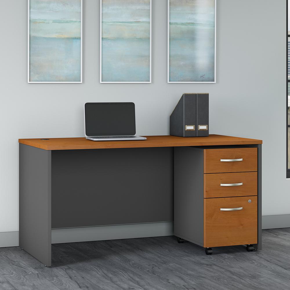 Bush Business Furniture Series C 60W x 30D Office Desk with 3 Drawer Mobile File Cabinet ,Natural Cherry/Graphite Gray. Picture 2