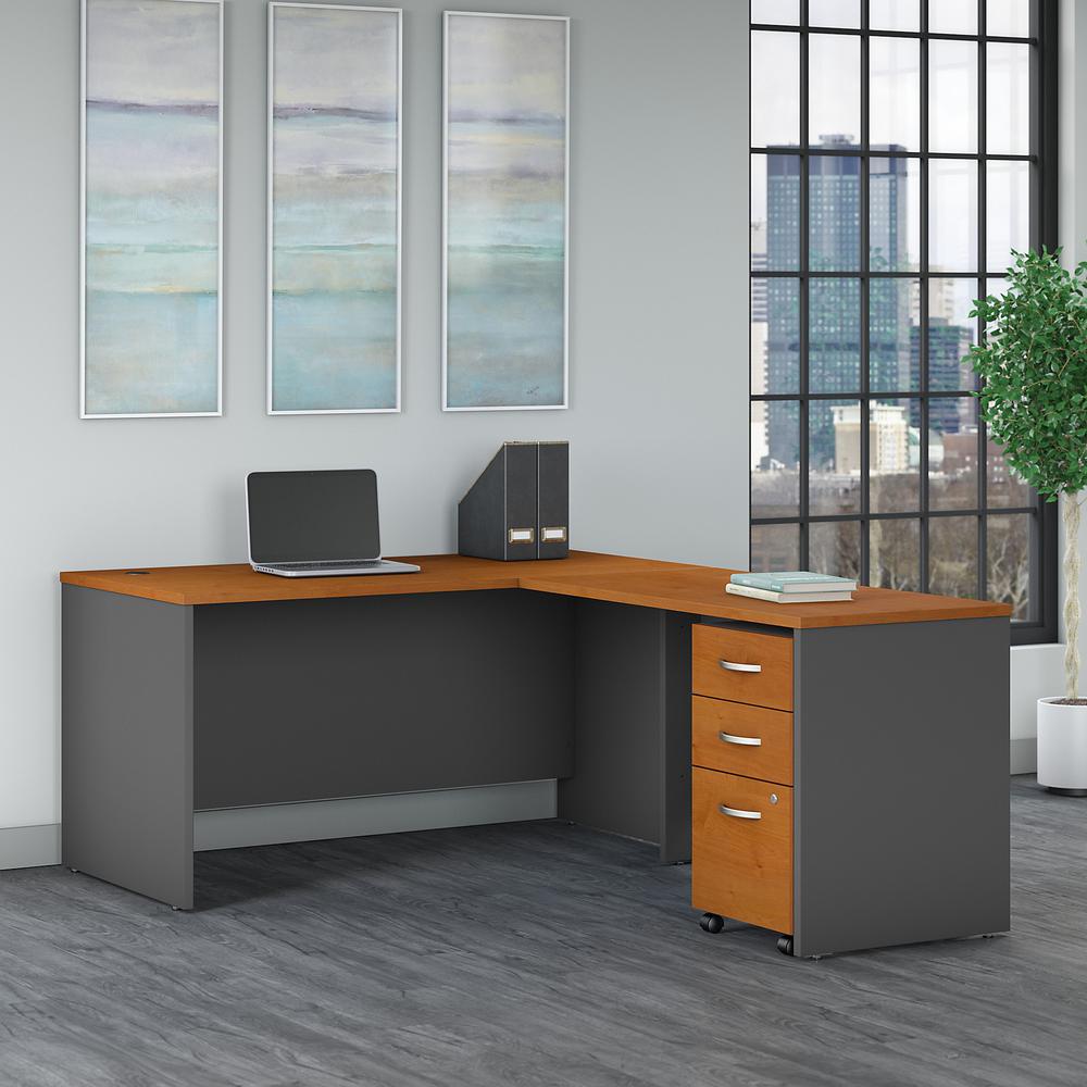 Via Single Pedestal L-Shaped Desk with Storage Hutch - 60W by