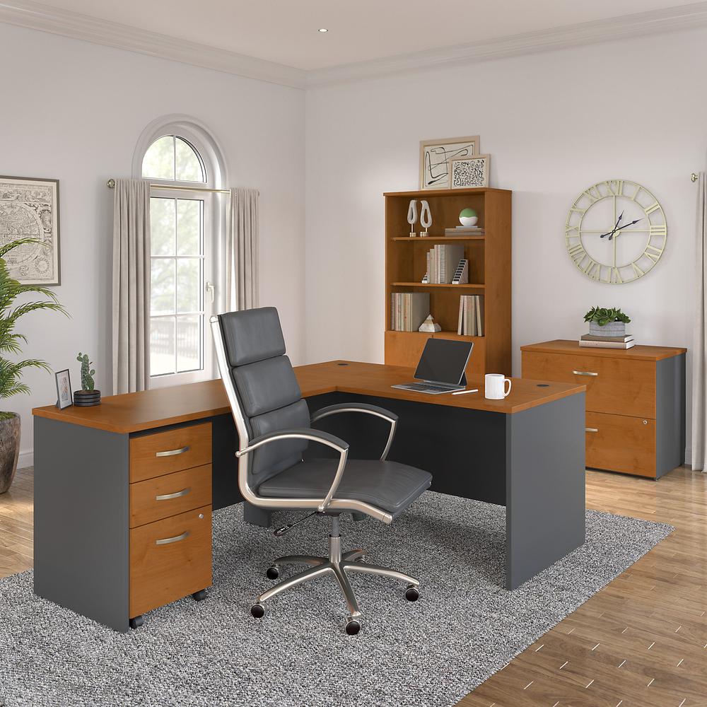 Via Single Pedestal L-Shaped Desk with Storage Hutch - 60W by