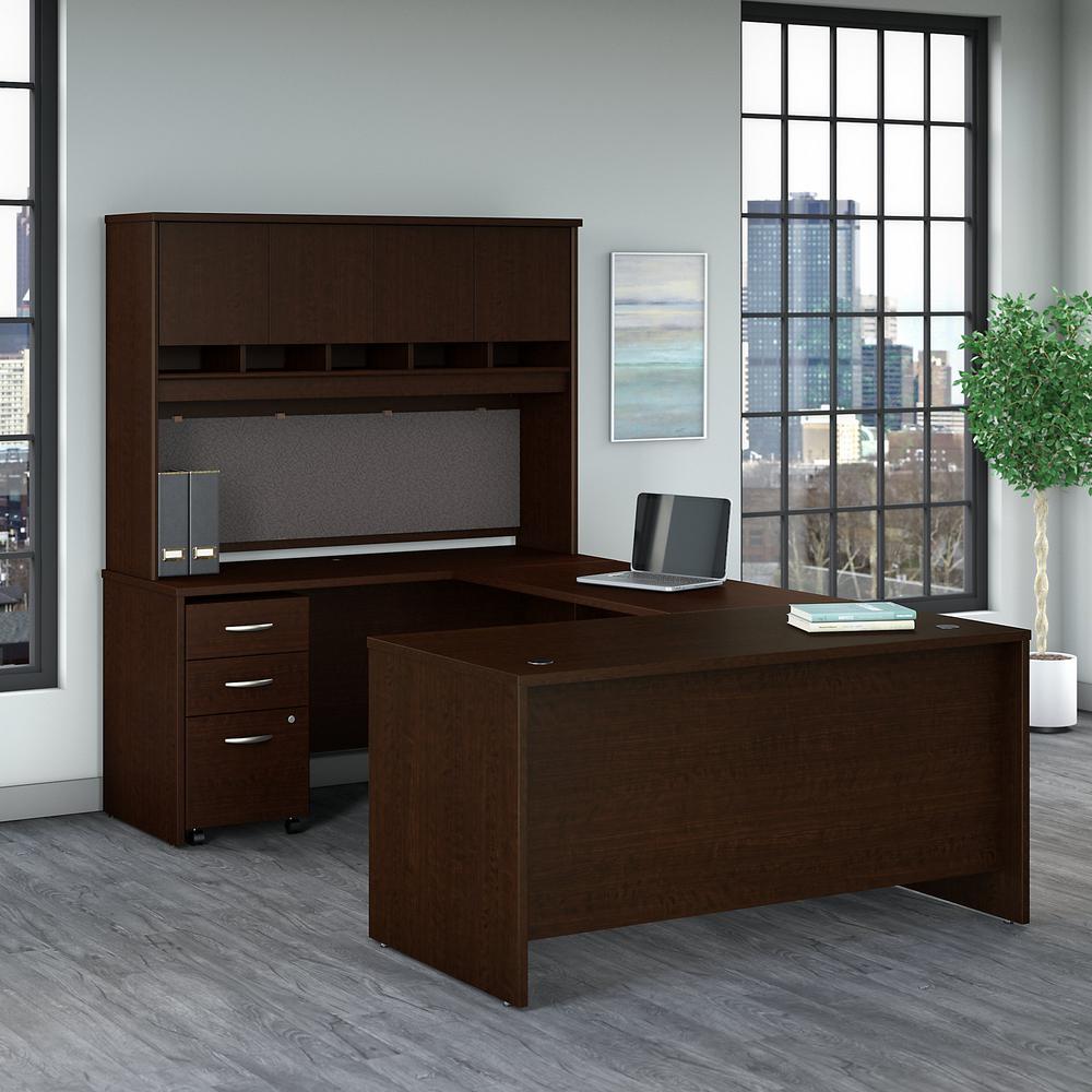Bush Business Furniture Series C 60W U Shaped Desk with Hutch and Mobile File Cabinet , Mocha Cherry. Picture 2