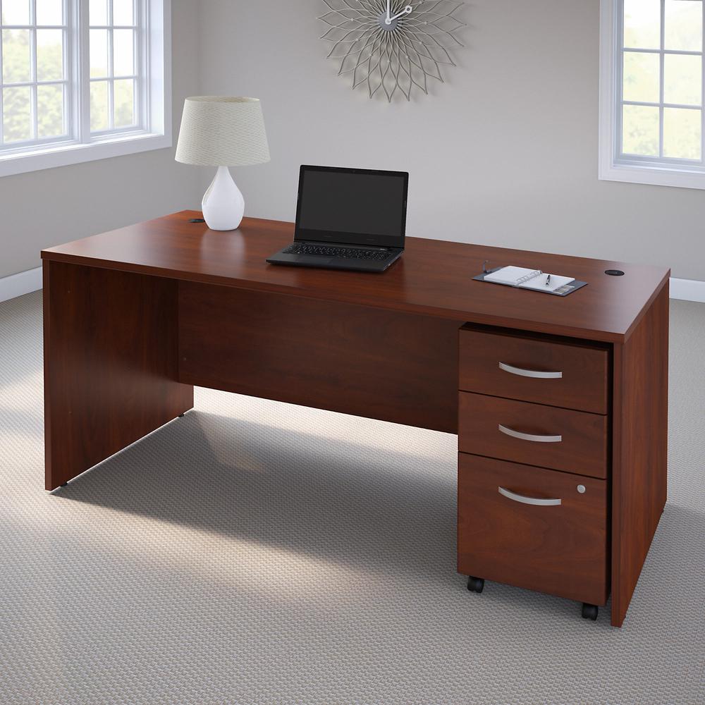 Business Office Pro Computer Desk with 3 Drawer Mobile Pedestal in Hansen Cherry. Picture 1