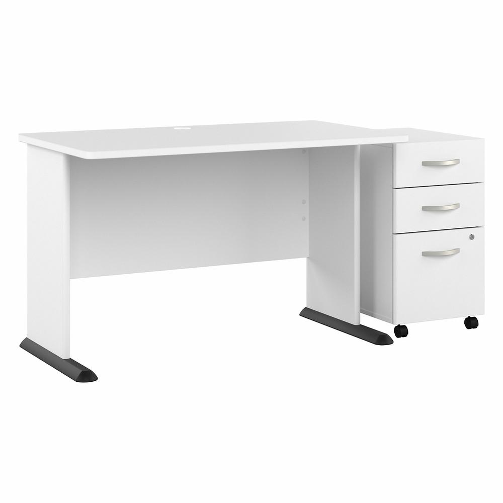 Bush Business Furniture Studio A 48W Computer Desk with 3 Drawer Mobile File Cabinet in White. Picture 1