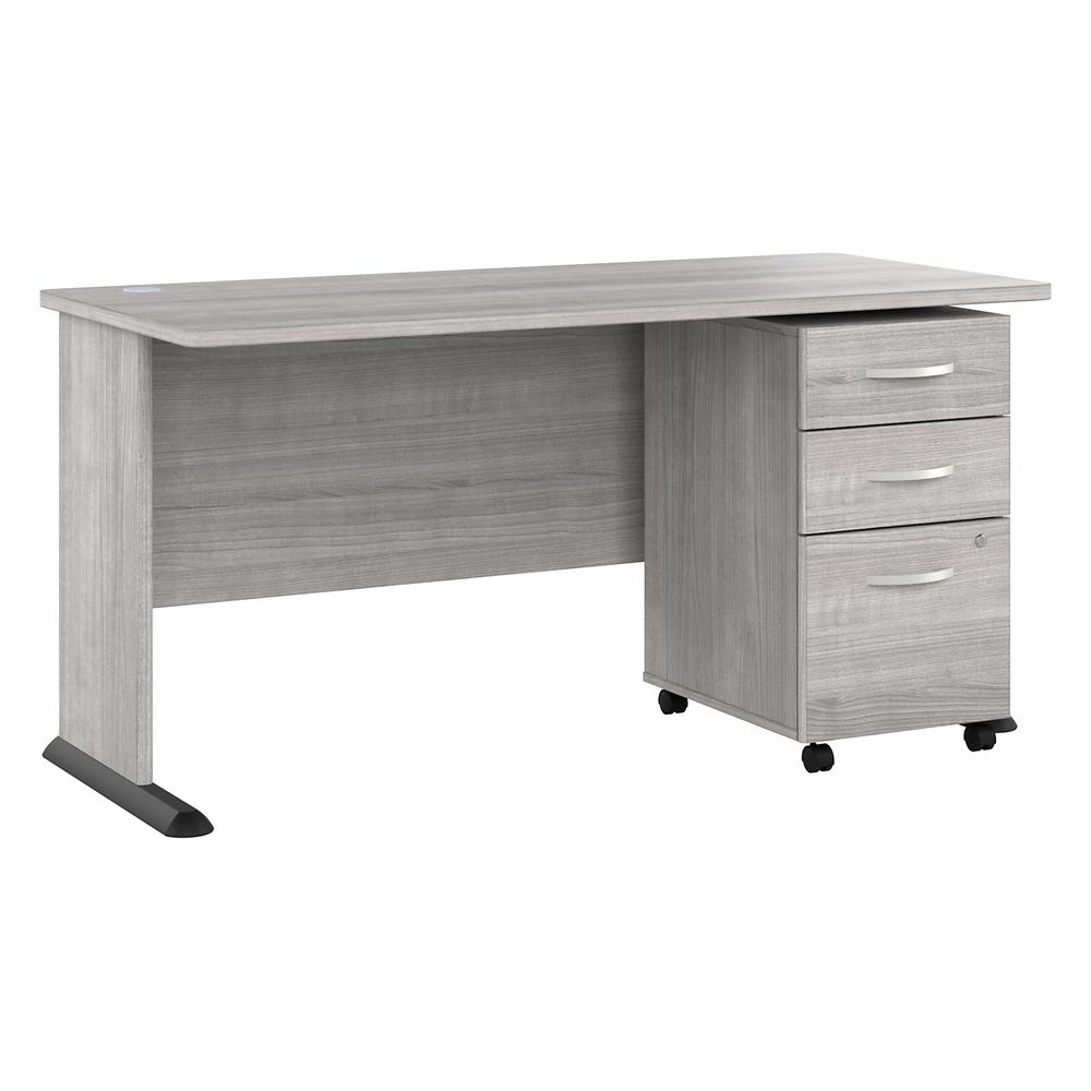 Bush Business Furniture Studio A 60W Computer Desk with 3 Drawer Mobile File Cabinet in Platinum Gray. Picture 1