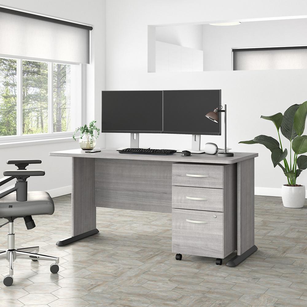 Bush Business Furniture Studio A 60W Computer Desk with 3 Drawer Mobile File Cabinet in Platinum Gray. Picture 3