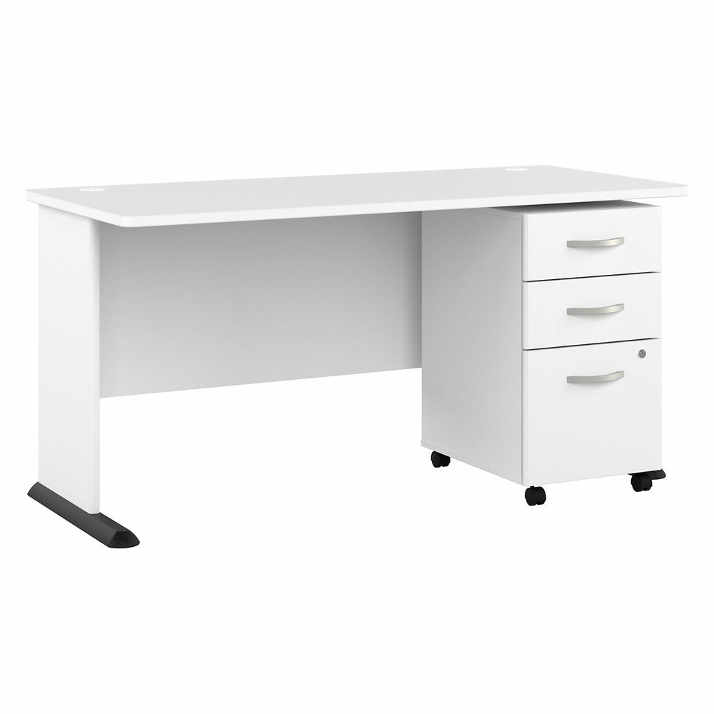 Bush Business Furniture Studio A 60W Computer Desk with 3 Drawer Mobile File Cabinet in White. Picture 1