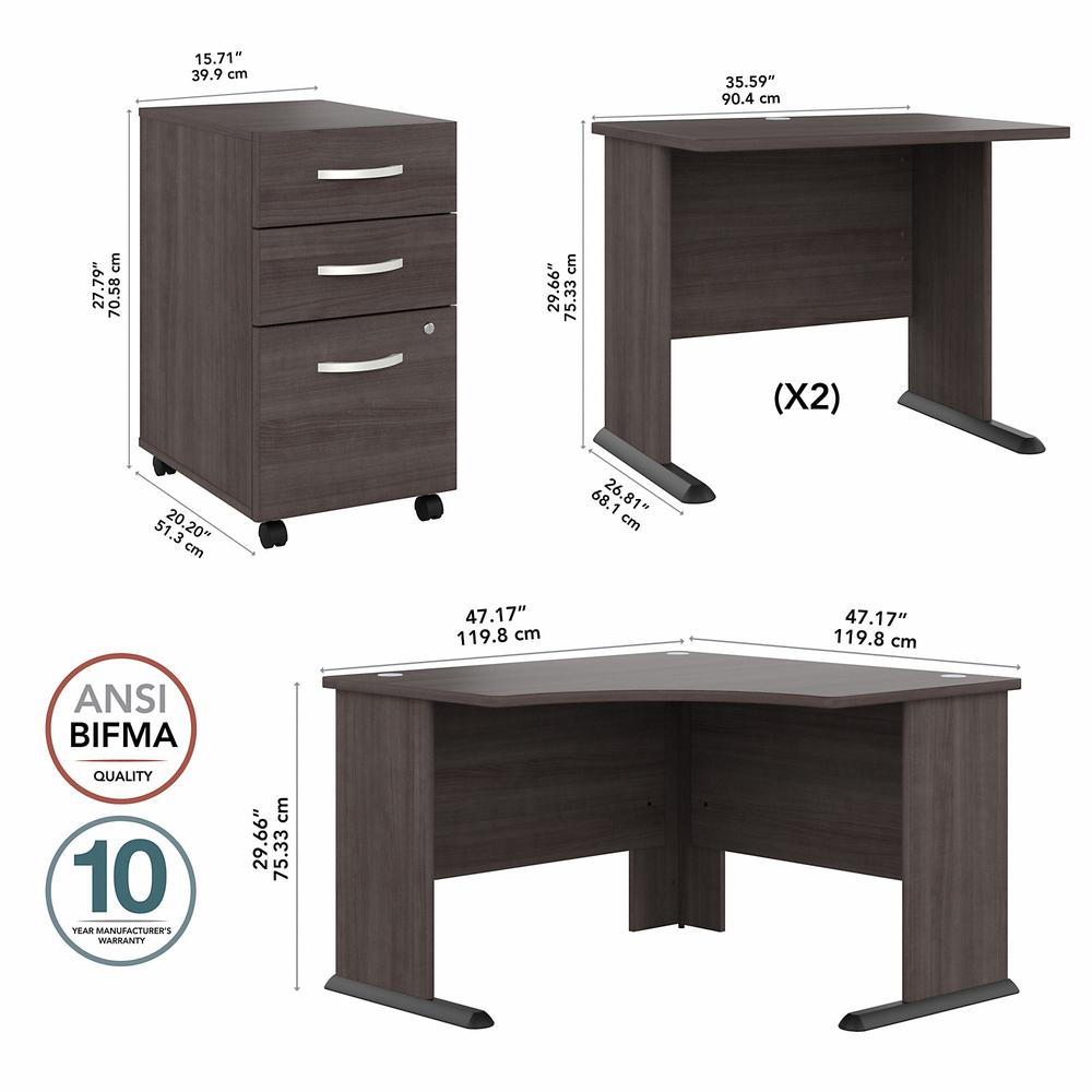 Bush Business Furniture Studio A 83W Large Corner Desk with 3 Drawer Mobile File Cabinet in Storm Gray. Picture 5