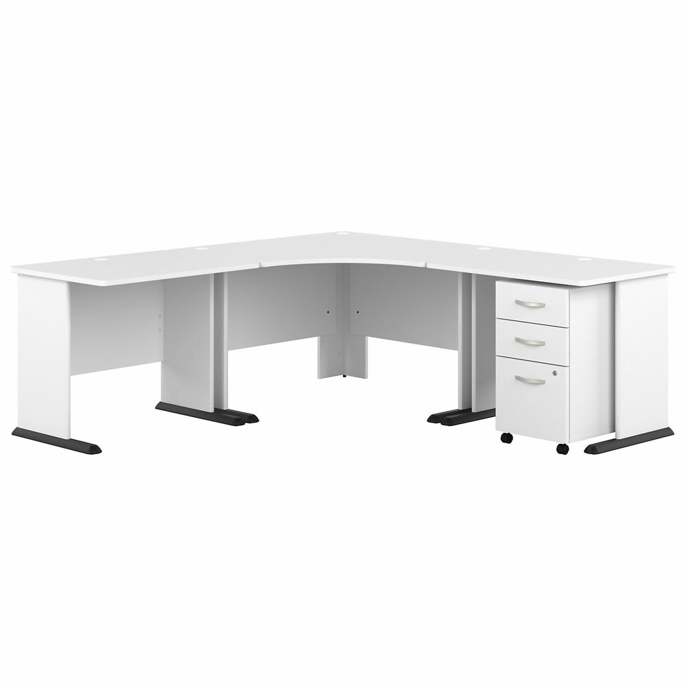 Bush Business Furniture Studio A 83W Large Corner Desk with 3 Drawer Mobile File Cabinet in White. Picture 1