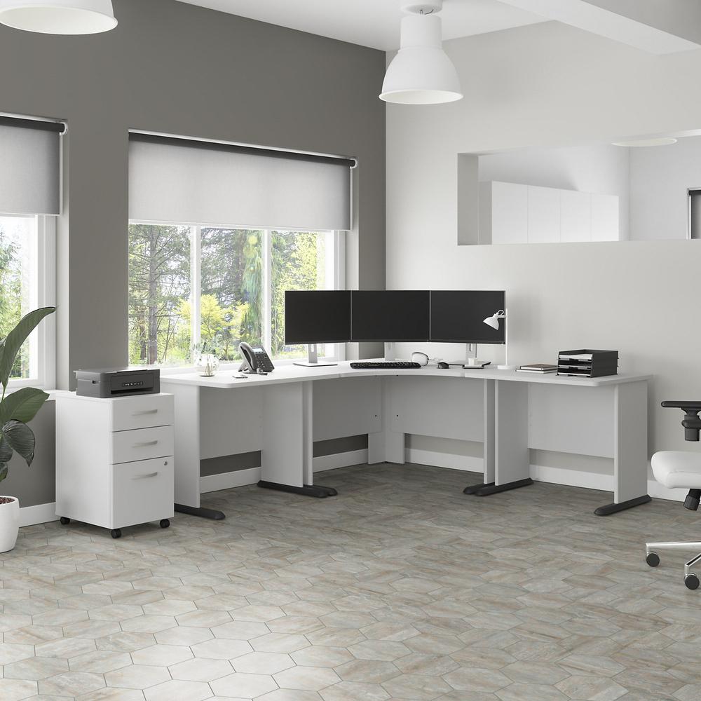 Bush Business Furniture Studio A 83W Large Corner Desk with 3 Drawer Mobile File Cabinet in White. Picture 3