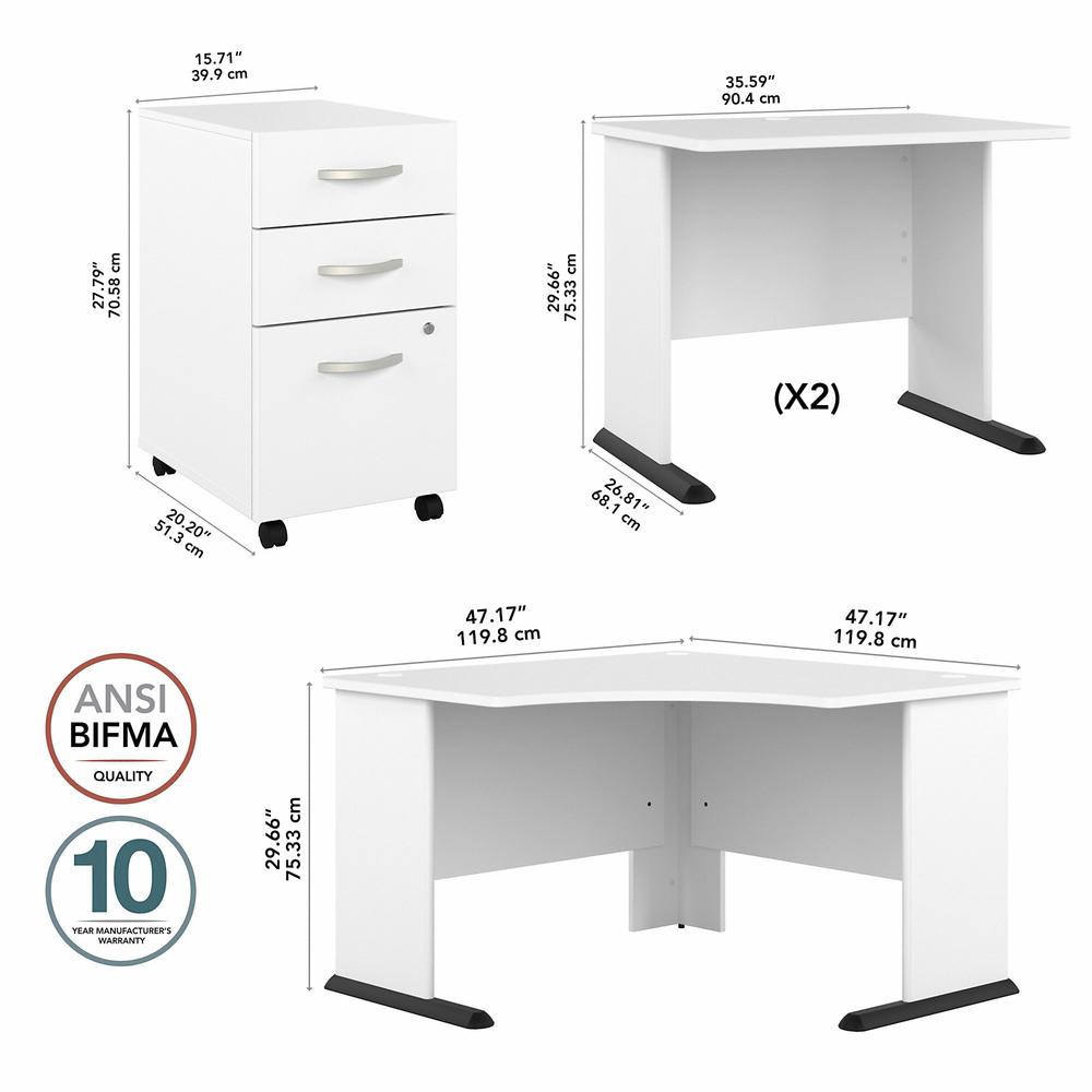 Bush Business Furniture Studio A 83W Large Corner Desk with 3 Drawer Mobile File Cabinet in White. Picture 7