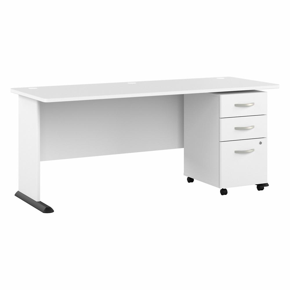 Bush Business Furniture Studio A 72W Computer Desk with 3 Drawer Mobile File Cabinet in White. Picture 1