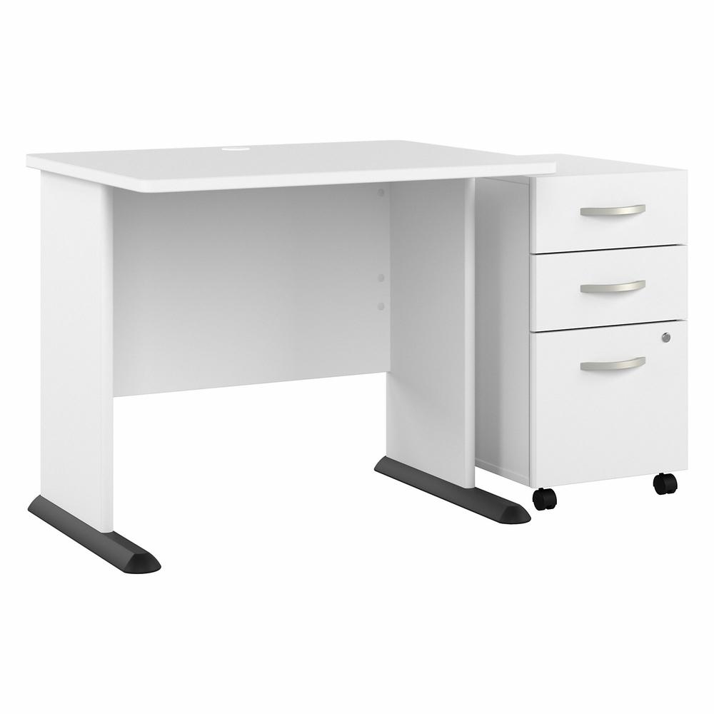 Bush Business Furniture Studio A 36W Small Computer Desk with 3 Drawer Mobile File Cabinet in White. Picture 1