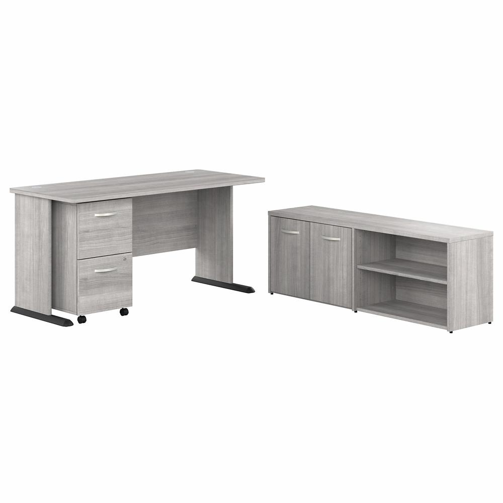 Bush Business Furniture Studio A 60W Computer Desk with Mobile File Cabinet and Low Storage Cabinet in Platinum Gray. Picture 1