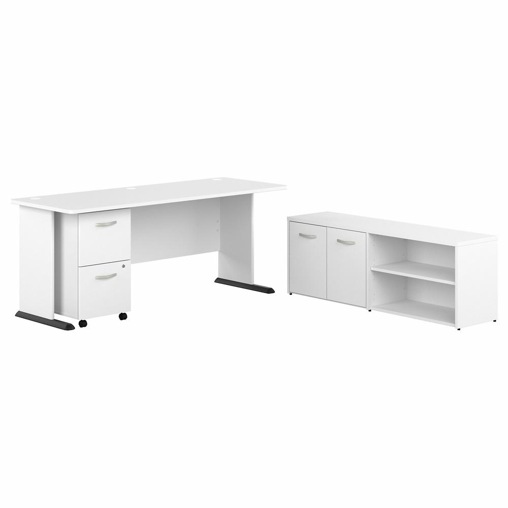 Bush Business Furniture Studio A 72W Computer Desk with Mobile File Cabinet and Low Storage Cabinet in White. Picture 1