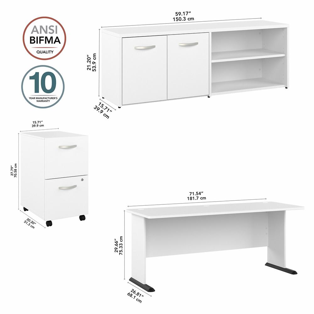 Bush Business Furniture Studio A 72W Computer Desk with Mobile File Cabinet and Low Storage Cabinet in White. Picture 6