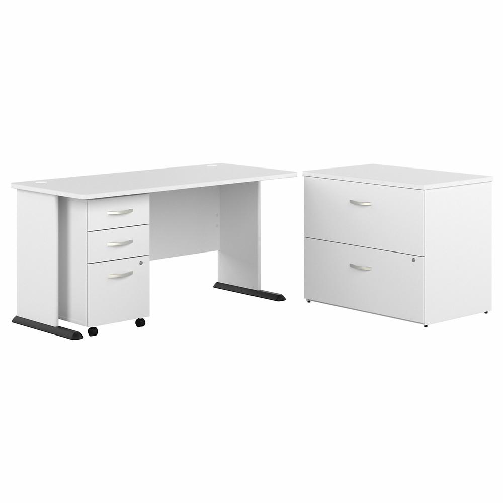 Bush Business Furniture Studio A 60W Computer Desk with Mobile and Lateral File Cabinets in White. Picture 1