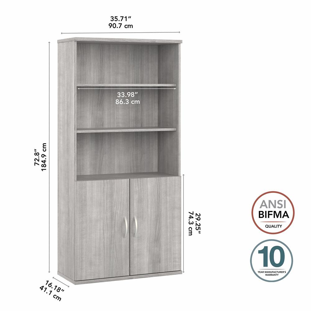 Bush Business Furniture Studio A Tall 5 Shelf Bookcase with Doors in Platinum Gray. Picture 6