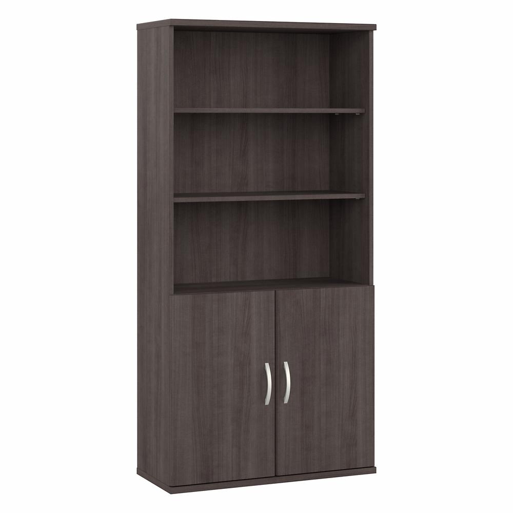 Bush Business Furniture Studio A Tall 5 Shelf Bookcase with Doors in Storm Gray. Picture 1