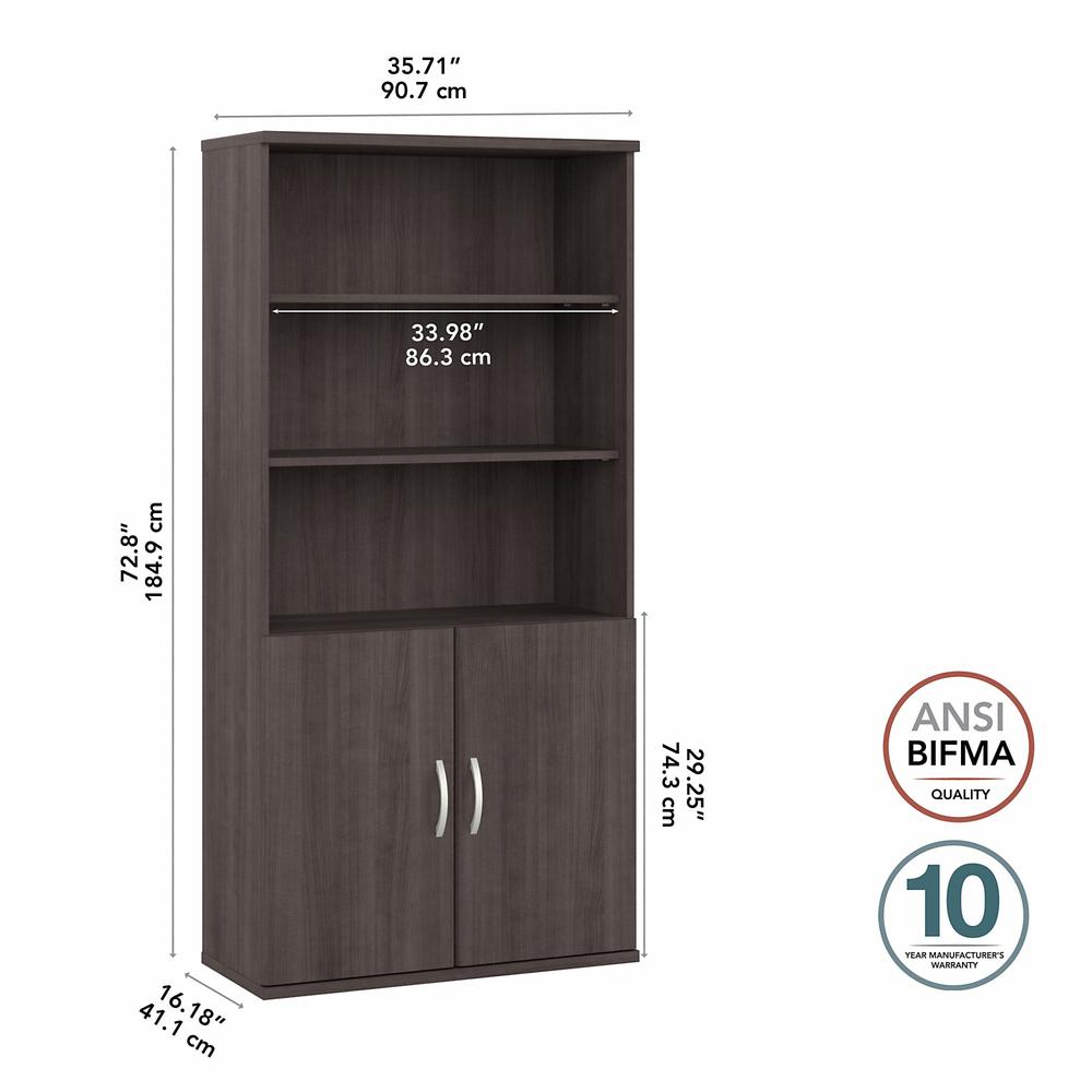 Bush Business Furniture Studio A Tall 5 Shelf Bookcase with Doors in Storm Gray. Picture 6