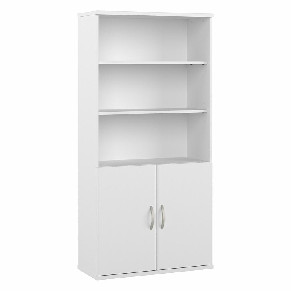 Bush Business Furniture Studio A Tall 5 Shelf Bookcase with Doors in White. Picture 1