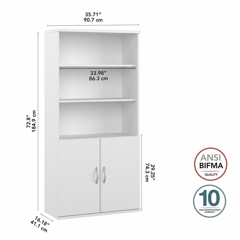 Bush Business Furniture Studio A Tall 5 Shelf Bookcase with Doors in White. Picture 6