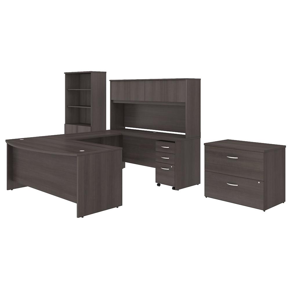 Studio C 72W x 36D U Shaped Desk with Hutch, Bookcase and File Cabinets, Storm Gray. Picture 1